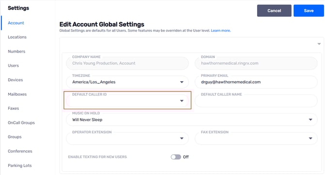 account default caller ID Final